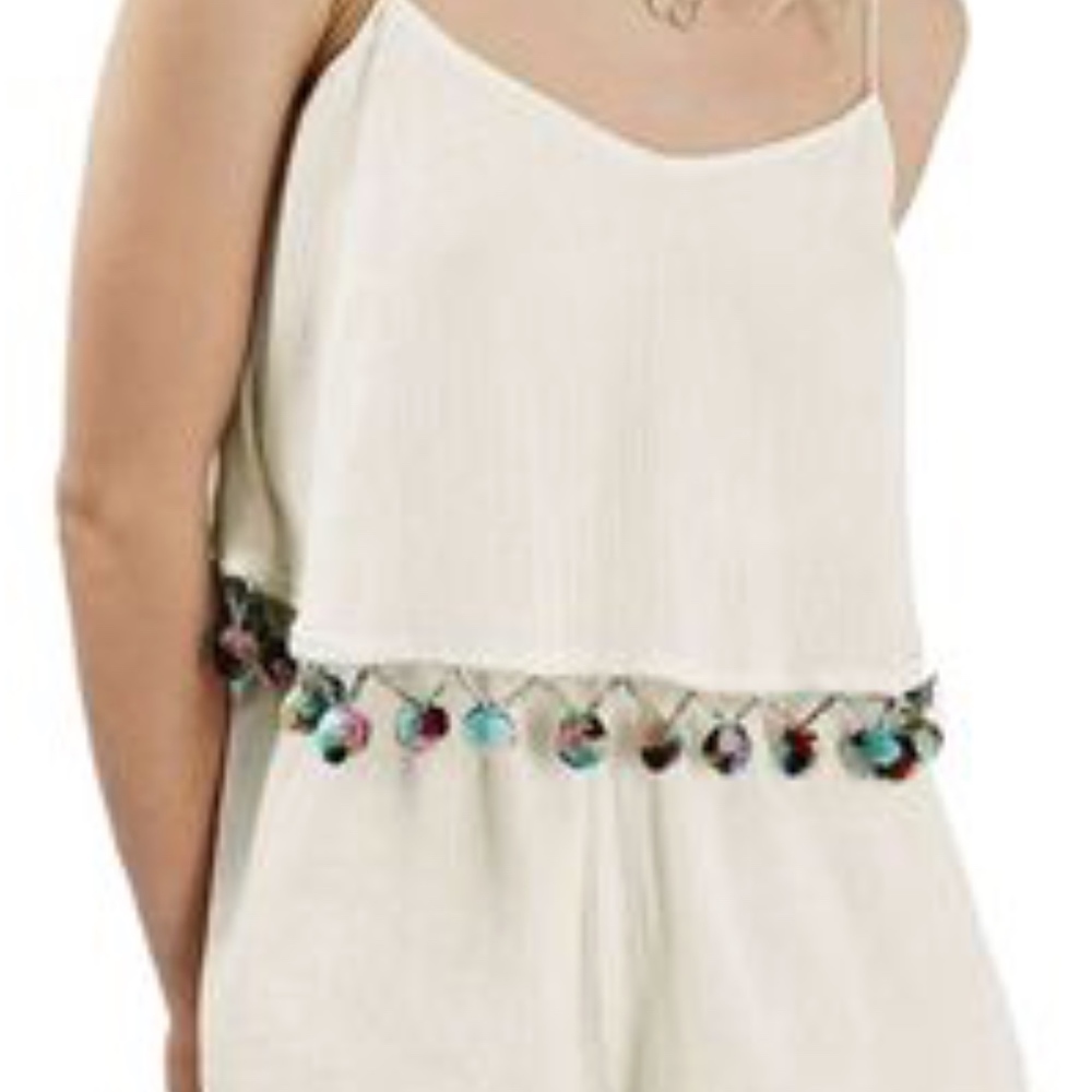 Topshop off-white romper with pompoms